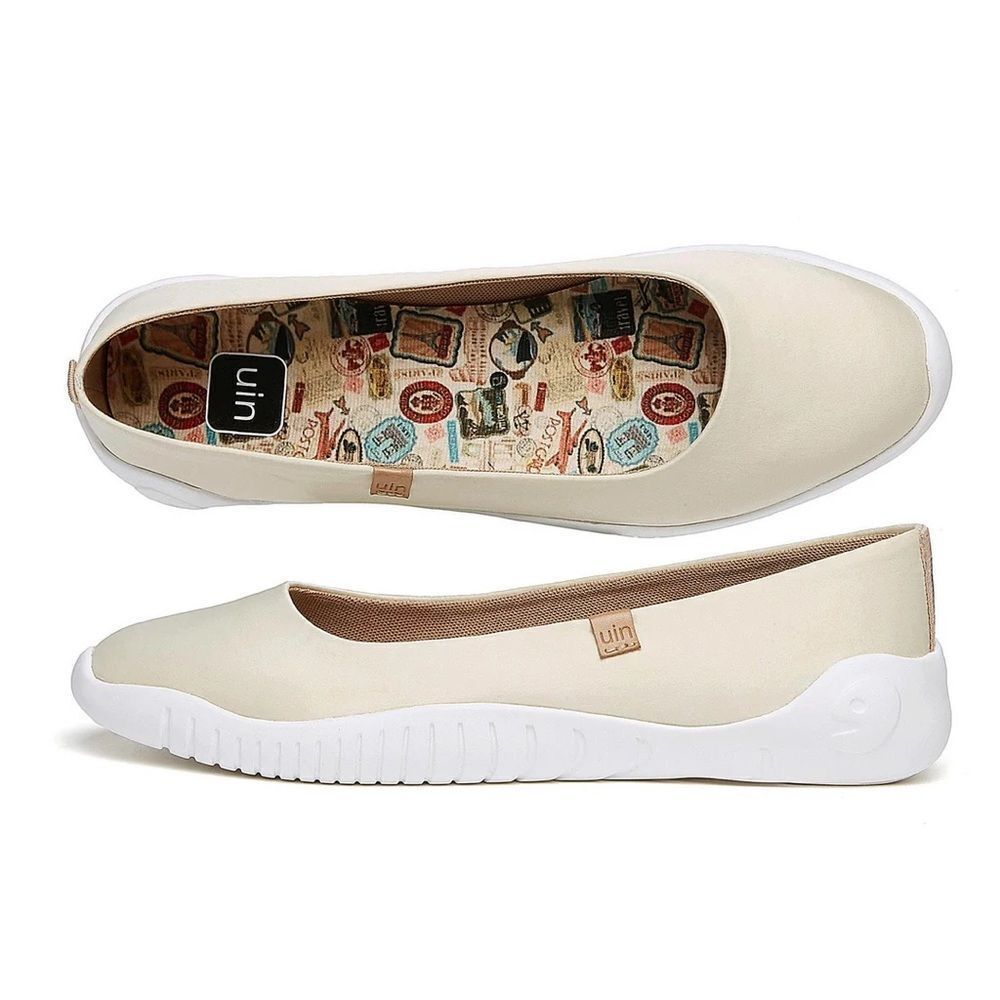 UIN Women's Ballet Flats Slip On Casual Loafers (Oat Milk Silk Menorca III ) 133 - Picture 2 of 7